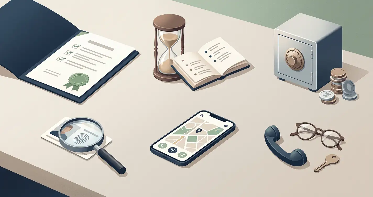 Redaktionelle FAQ-Illustration zu Goldzino mit neutralen Symbolen für Lizenz, Bonus, Zahlung, KYC, App und Hilfe