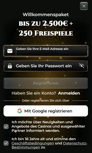 Goldzino Registrierungsformular auf der deutschen Website